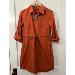 J Gee Women's Rust Orange Shirt Dress Leather Drawstring Size S - New With Tags!